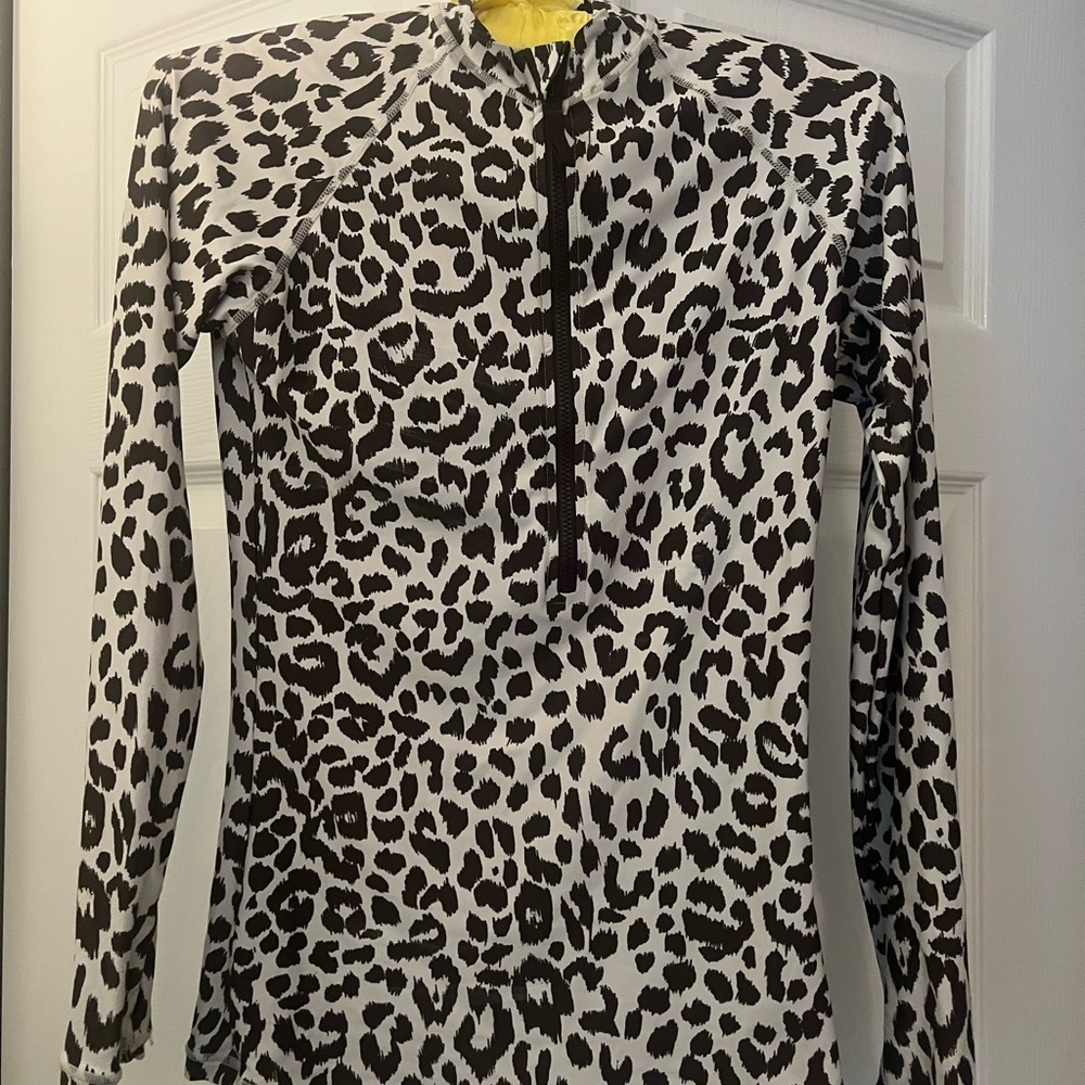 J. Crew Brown & Cream Animal Print Rash Guard Top | Swim / Surf / UPF | M